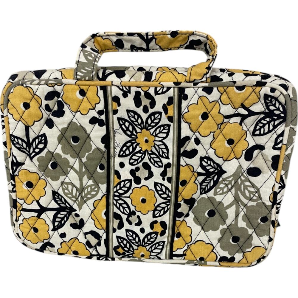 Vera Bradley Quilted Travel Case Cosmetic Bag Yellow Floral Print Zip Around